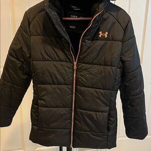 Under Armour Black Puffer Jacket with Pink Orange Accents